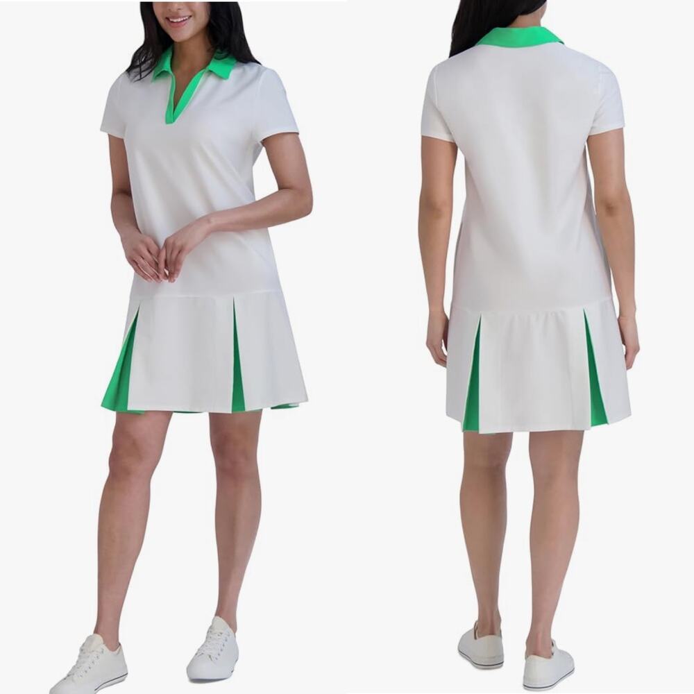 Stella Parker Dress Womens Medium White Green Pleated Athletic Tennis Sporty New